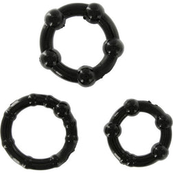 Cockring Seven Creations Kit de 3 s silicone noirs avec billes — 3 tailles noir vu de face