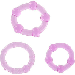 Cockring Seven Creations Lot de 3 s souples lilas à reliefs — Stay Hard en TPE violet vu de face