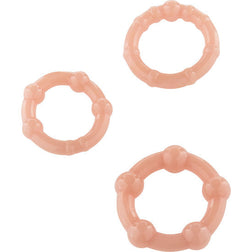 Set of 3 Flesh-Coloured Silicone Beaded Cock Rings in flesh-coloured silicone — front view