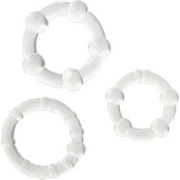 Cockring Seven Creations Set 3 s à perles transparents — Stay Hard en Silicone transparent vu de face
