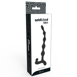 Black anal beads 22 cm shown in their cardboard packaging