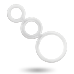 Triple cockring relié transparent — gros plan