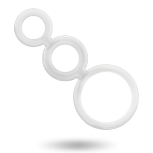 Triple cockring relié transparent — gros plan