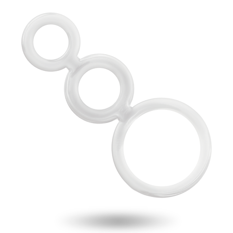 Triple cockring relié transparent — gros plan