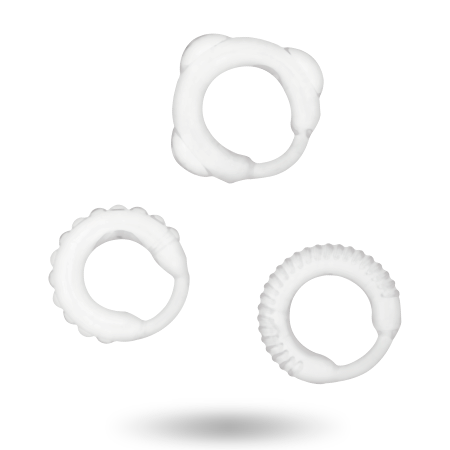 Set 3 cockrings silicone transparent multi-tailles — vue de profil