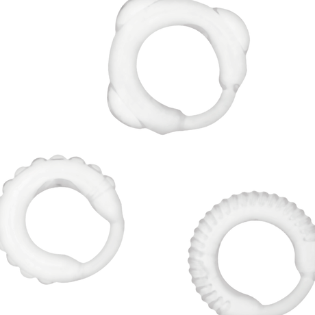 Set 3 cockrings silicone transparent multi-tailles — gros plan