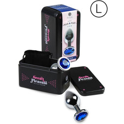 Plug anal Secretplay Toys Plug bijou aluminium strass bleue 9,5 cm taille L — Plug & Play en Métal bleu 9.5 cm vu de face