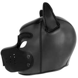 Cagoule puppy play Darkness en néoprène noir avec museau amovible — taille L
