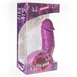 Thick Elian realistic suction-cup dildo, 17.5 cm, in purple PVC with a flat suction-cup base — packaging