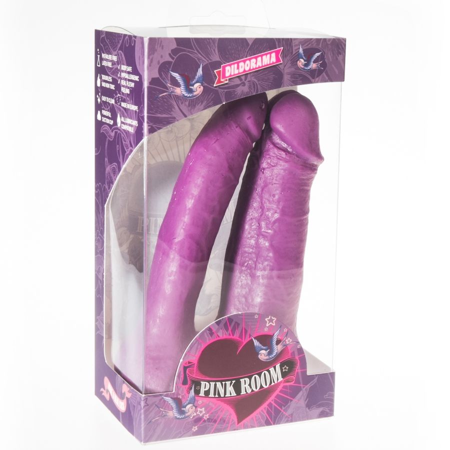 Double dong deux phallus parallèles 32,5 cm violet — vue de profil