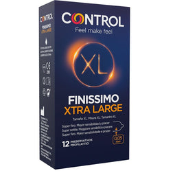 Control Condoms Préservatifs XL ultra-fins 56 mm — Finissimo XL pack 12 en Latex vu de face