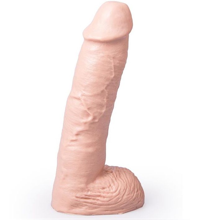 Realistic flesh 24 cm dildo with testicles — Mickey Hung System, flesh PVC, 24 cm, flared base