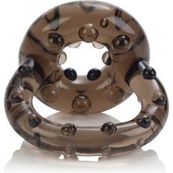 Cockring Calexotics Double avec anneau testicules — All Star Enhancer en TPE fume vu de face