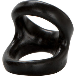 Cockring de la marque Calexotics modèle Snug Tugger en TPR noir pour le plaisir intime.