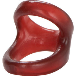 CalExotics Doppelcockring für Penis und Hoden — Colt Snug Tugger in Rot, Vorderansicht