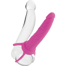 Gode de double pénétration Dual Penetrator en silicone rose de 13,5 cm, avec anneaux de maintien