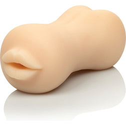 Masturbateur double entrée en matière souple avec une bouche et un orifice anal