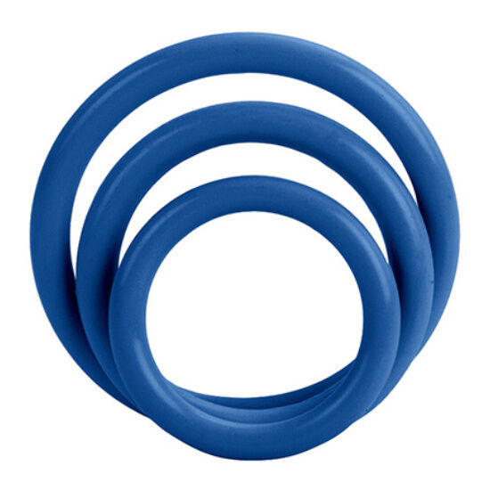 Set 3 cockrings silicone bleu 3,25 - 3,5 - 4,5 cm — Tri-Rings · Calexotics · Cockrings silicone