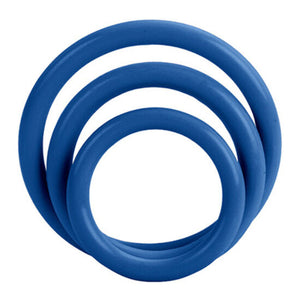 Set 3 cockrings silicone bleu 3,25 - 3,5 - 4,5 cm — Tri-Rings · Calexotics · Cockrings silicone