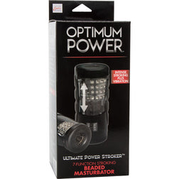 Boîte du masturbateur automatique Optimum Power avec visuel du produit et texte promotionnel