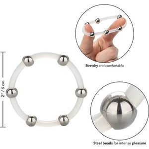 Cockring silicone XL 5 cm avec 6 billes acier intégrées — emballage