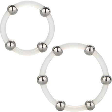 Set 2 cockrings silicone 4,5 et 5 cm billes acier — Steel Beaded Set · Calexotics · Cockrings silicone
