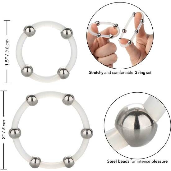 Set 2 cockrings silicone 4,5 et 5 cm billes acier — emballage