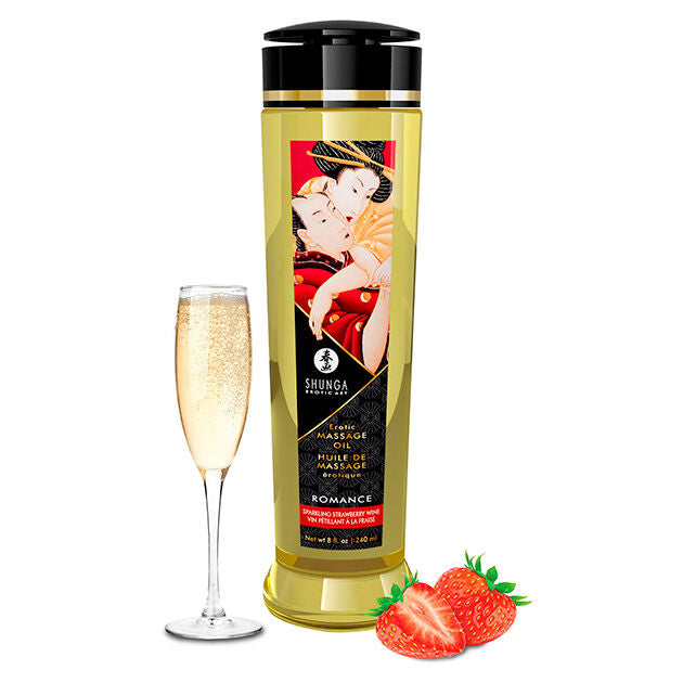 Huile de massage érotique fraise champagne 240 ml — Romance · Shunga Oils · Huiles aromatisées