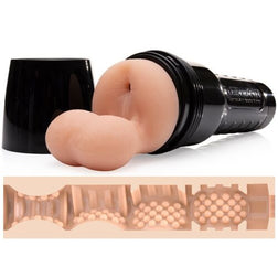 Realistic anus male masturbator with testicles and a view of the ribbed internal texture