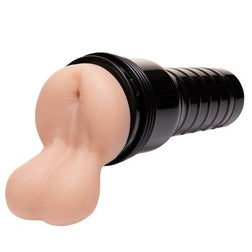 Side view of the realistic anus male masturbator with soft testicles