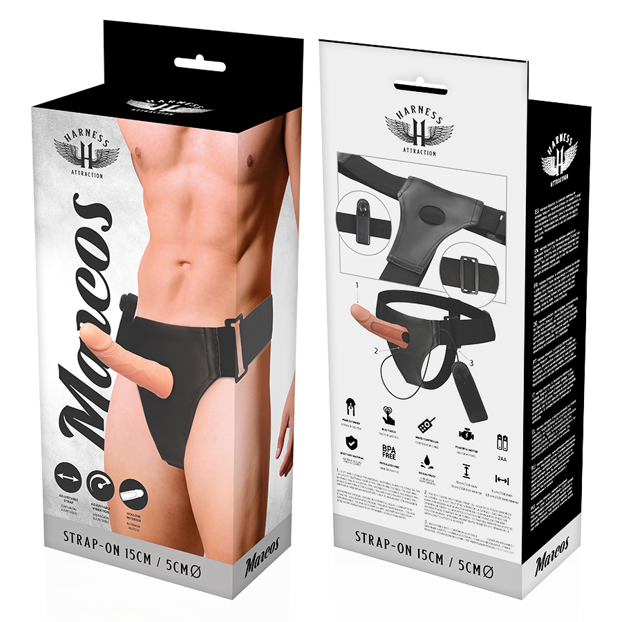 HARNESS ATTRACTION RNES CADRES CREUX AVEC VIBRATEUR 15 CM O 5 CM