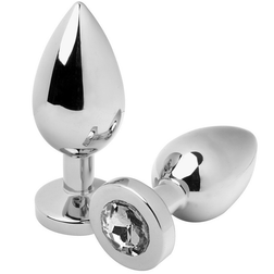 Plug anal Plug bijou acier poli cristal transparent 5,7 cm en acier poli 5.71 cm vu de face