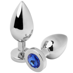Plug anal Plug bijou acier poli cristal bleu 5,7 cm argent vu de face