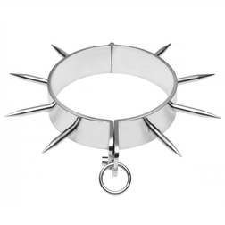 Collier BDSM acier à pointes avec anneau — vue de face