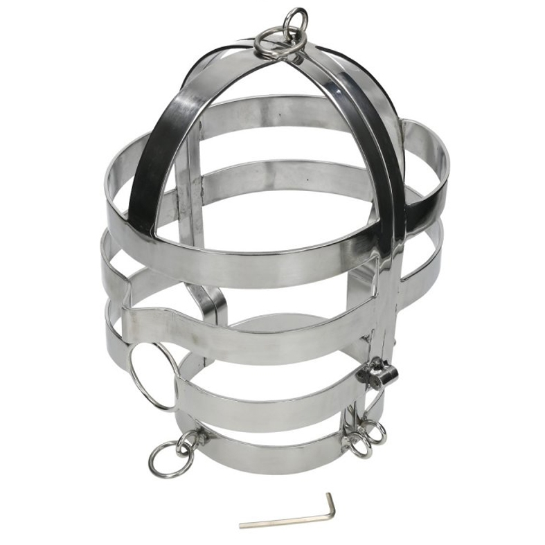 Masque-cage acier avec collier intégré et anneaux · Metal Hard · Colliers & laisses