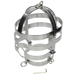 Masque-cage acier à collier intégré et anneaux de laisse — vue de face