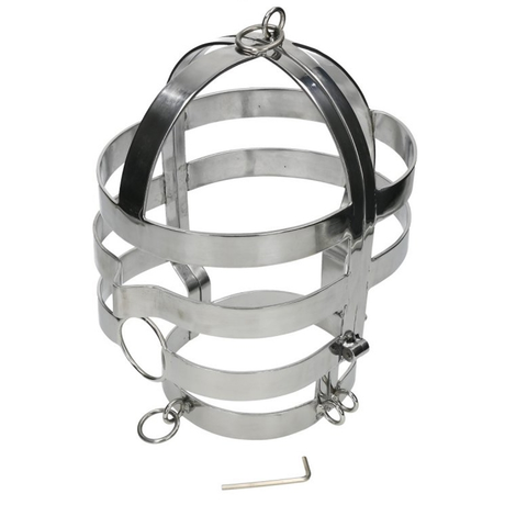 Masque-cage acier avec collier intégré et anneaux · Metal Hard · Colliers & laisses
