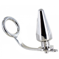 Plug anal Cockring 45 mm avec conique acier 50 mm en Acier inoxydable argent vu de face