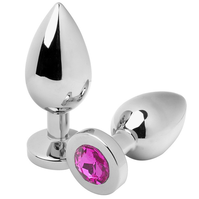 METAL HARD PLUG ANAL DIAMANT ROSE MOYEN 762CM
