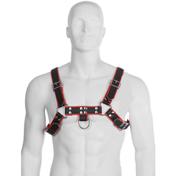 Harnais bulldog cuir noir liseré rouge — Chaîne III — vu de face