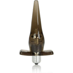 Plug anal Calexotics vibrant fumé avec vibro — Mini Vibro Tease en TPR noir 10.0 cm vu de face