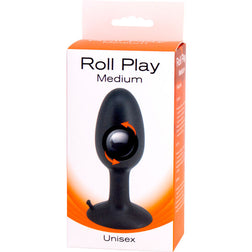 Plug anal Seven Creations silicone à bille acier stimulante 10 cm — Roll Play M en Silicone médical noir 10.0 cm vu de face