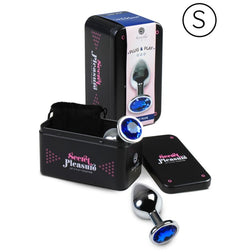 Plug anal métal débutant 7,5 cm bijou bleu — emballage