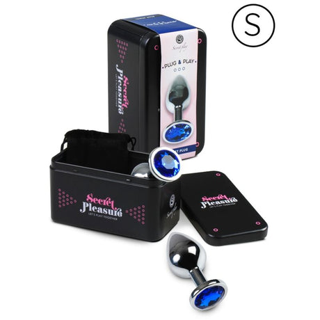 Plug anal métal débutant 7,5 cm bijou bleu — emballage