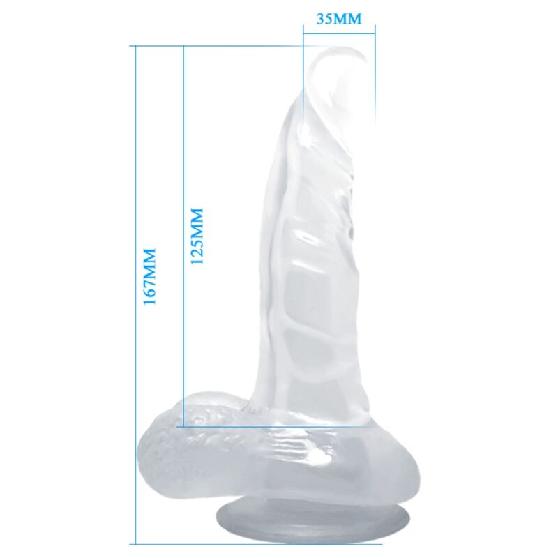 BAILE GODE REALISTE AVEC VENTOUSE ET TESTICULES 167 CM TRANSPARENT