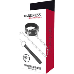 Vorderseite der Verpackung DARKNESS Black Penis Belt with Leash