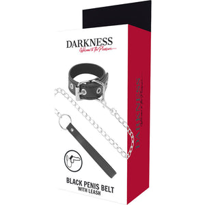 Vorderseite der Verpackung DARKNESS Black Penis Belt with Leash