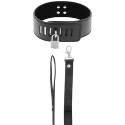 Collier BDSM large avec laisse et cadenas — vue de profil