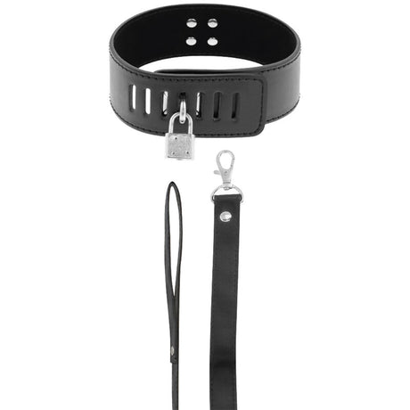 Collier BDSM large avec laisse et cadenas — vue de profil