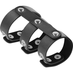 DARKNESS DOUBLE ANNEAU DE PENIS ET TESTICULES EN CUIR REGLABLE